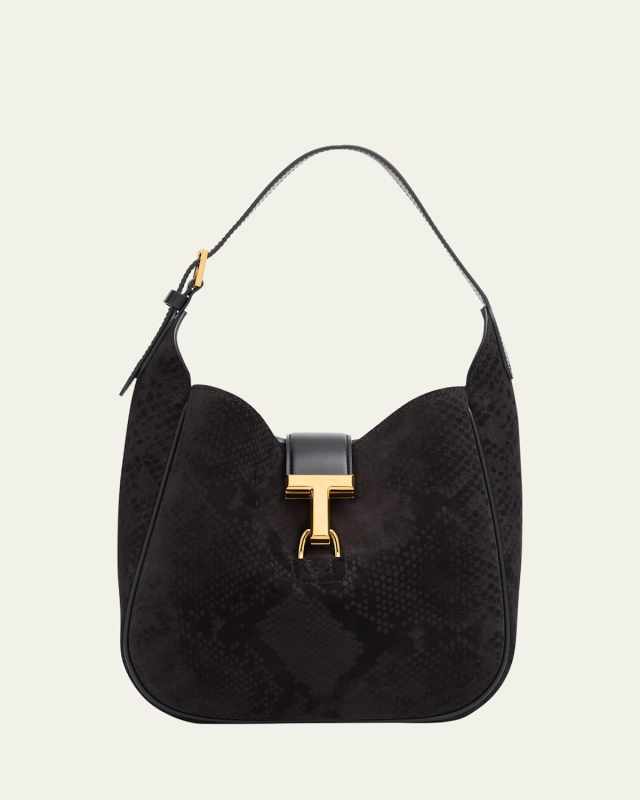 Monarch Small Hobo Bag in Python-Effect Suede